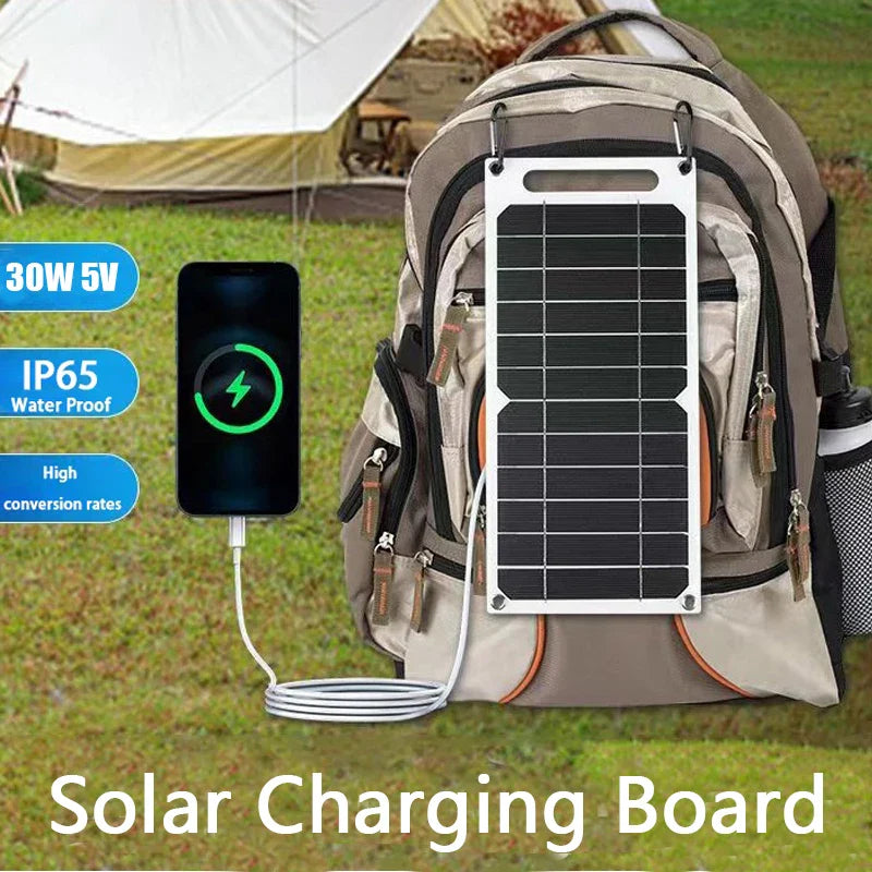 Solar Panel 30W  USB Type-C Waterproof Outdoor Hiking Camping Portable Battery Mobile Phone Charging Bank  Charging Panel  6.8V-2