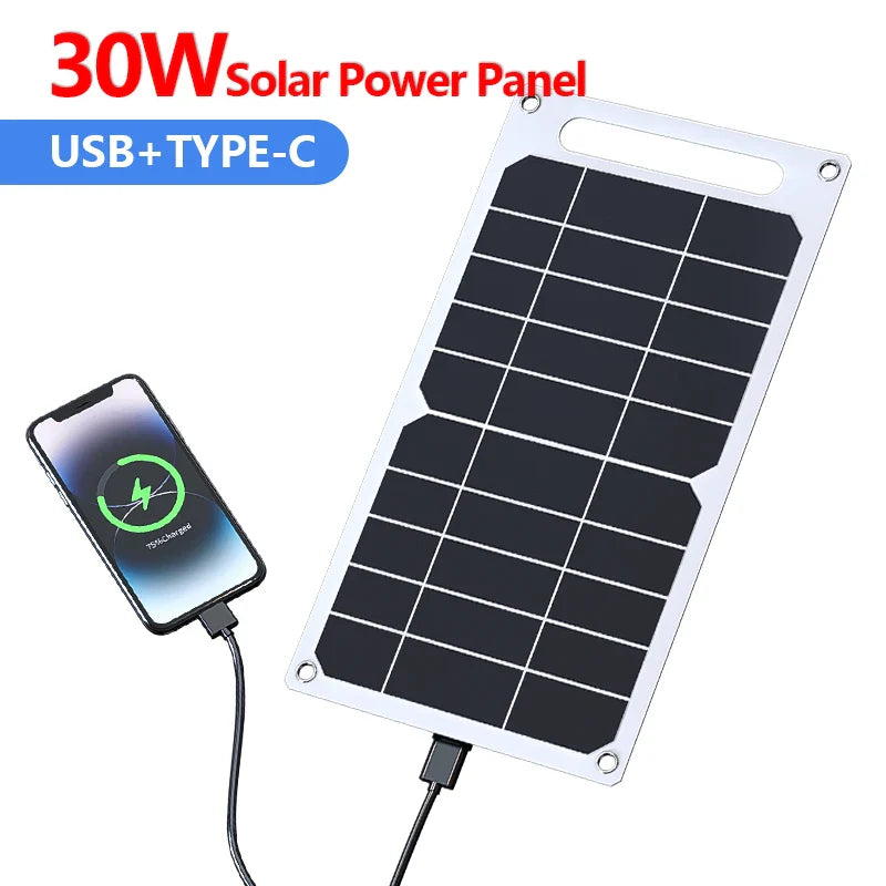 Solar Panel 30W  USB Type-C Waterproof Outdoor Hiking Camping Portable Battery Mobile Phone Charging Bank  Charging Panel  6.8V-1