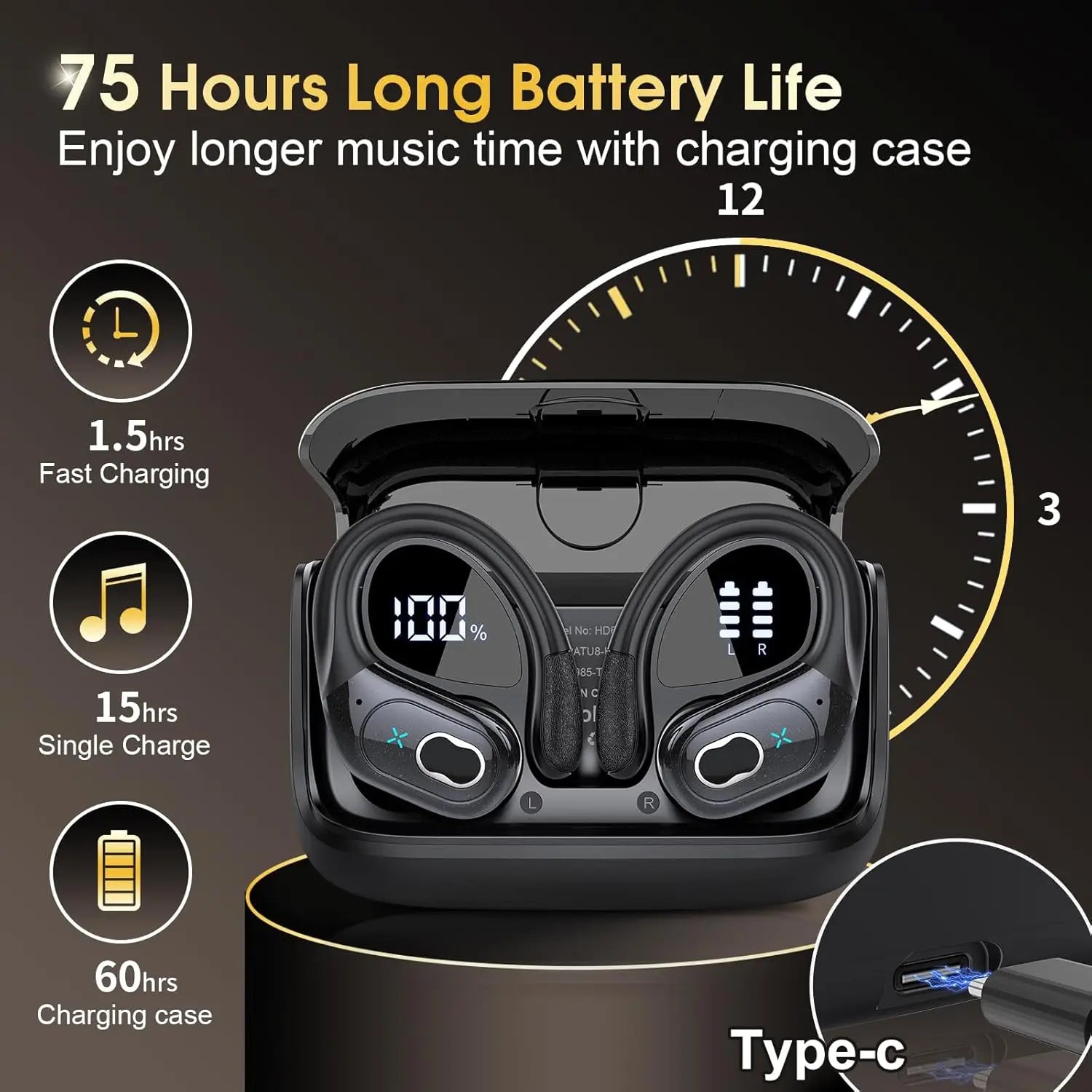 NNEOBA Bluetooth 5.4 Wireless Earbuds with Ear Hooks-2