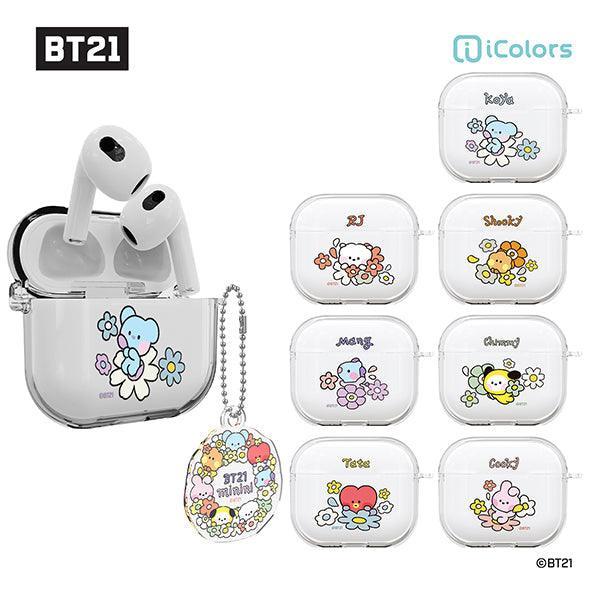 BT21 Minini Happy Flower Airpods 3 Key Ring Set Transparent Slim Case