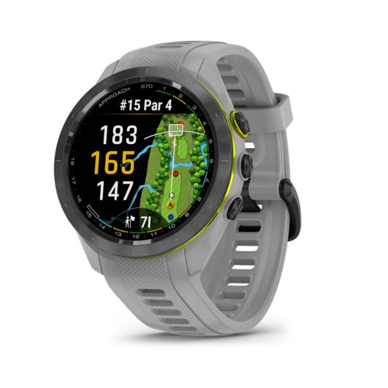 Ceas inteligent Garmin Approach S70 GPS pentru golf, 42 mm, ceramică neagră, curea gri pudră (010-02746-11)